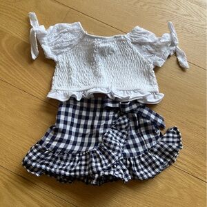 Rare Editions White Eyelet Smocked Top with Navy Gingham Ruffle Skort